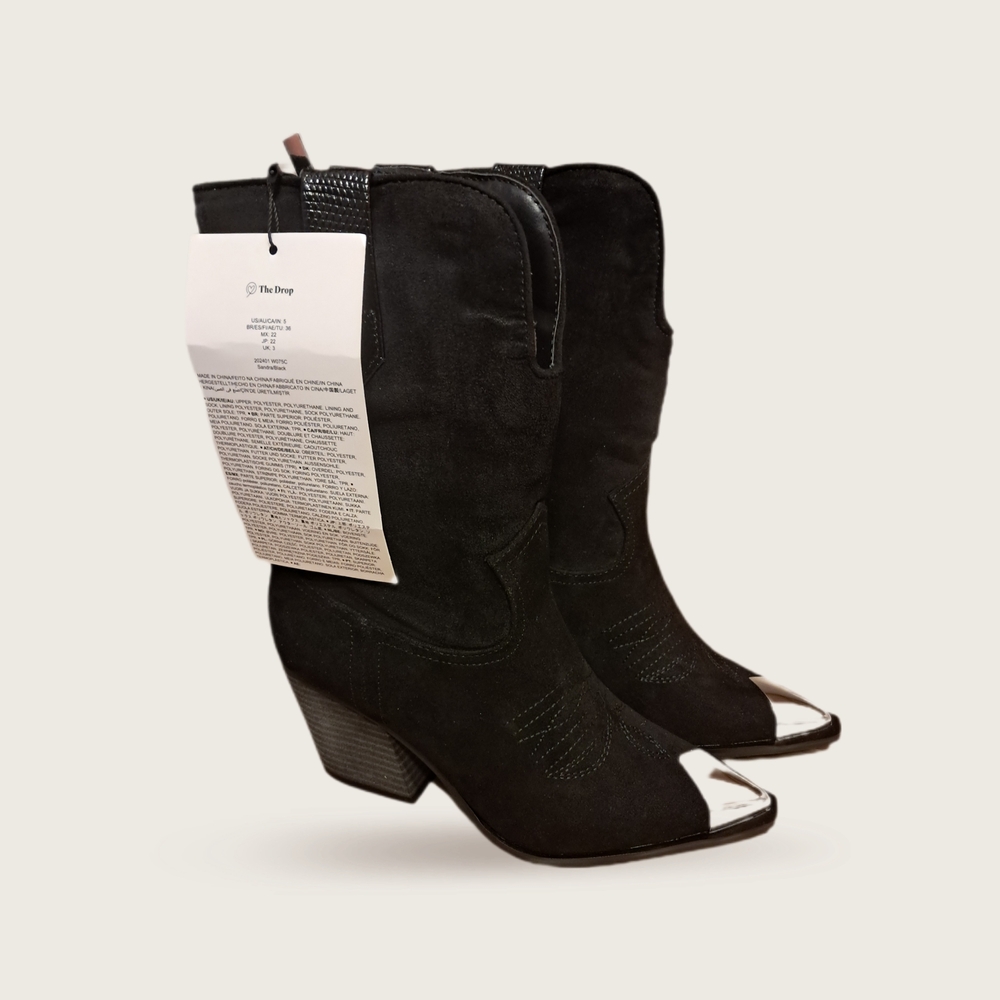 The Drop Black Heeled Western Boots